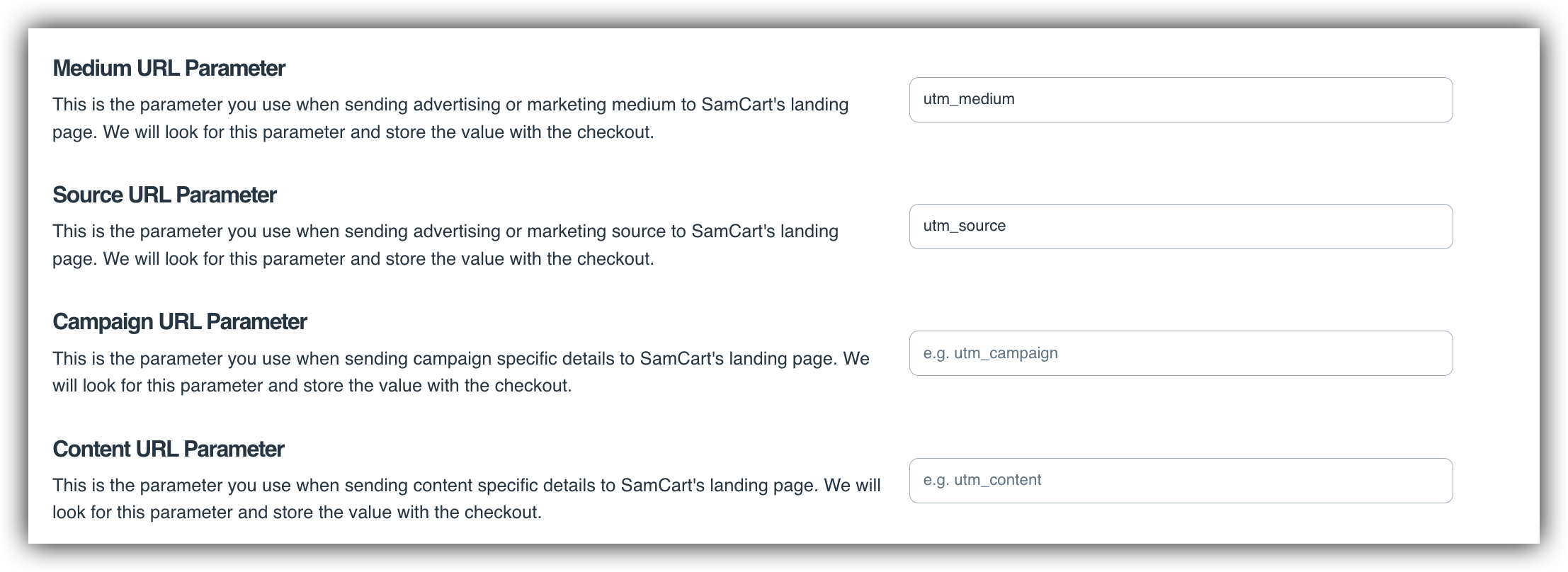 UTM e-commerce attribution dashboard for SamCart revenue tracking