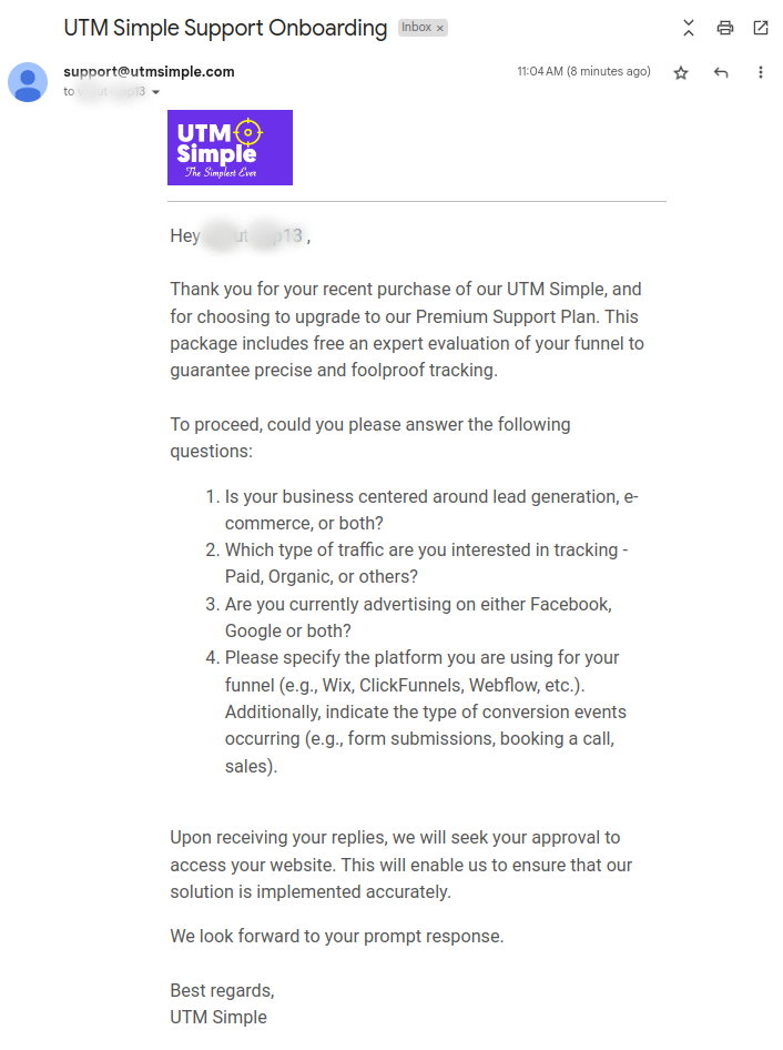 The email we sent to you